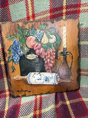 Hand-Painted Still Life Wood Panel Wall Art in Warm Tones